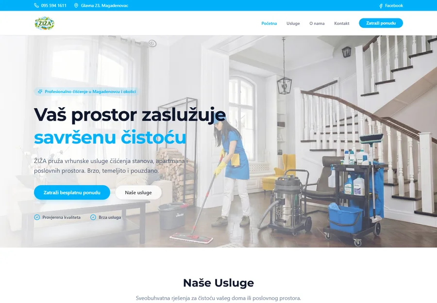 Web stranica obrta ŽIŽA za čišćenje iz Magadenovca